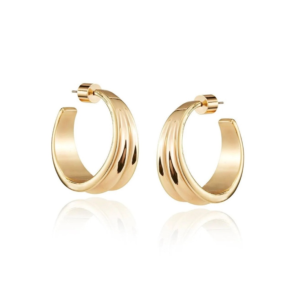NWT Jenny Bird Pleated Hoops, Gold